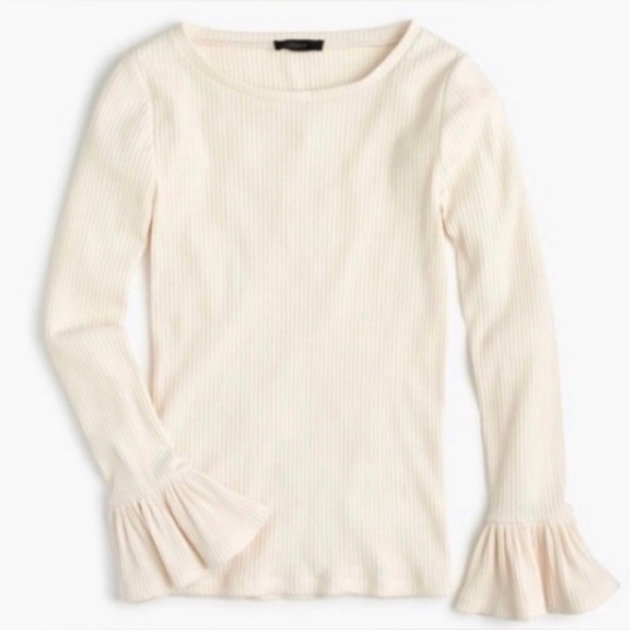 J Crew CREAM-colored Ribbed Bell-Sleeve Top Size M - Picture 2 of 3